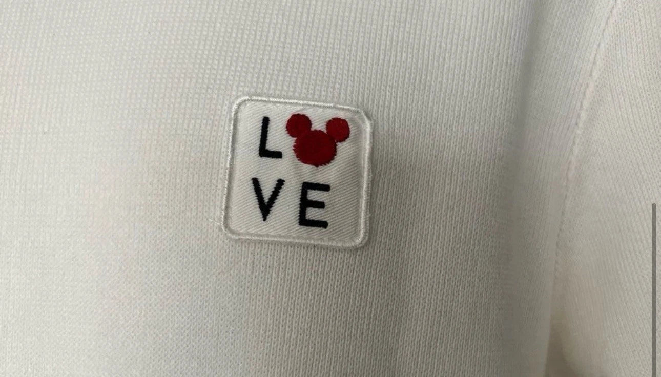Zara Love Mickie Mouse Patch Mens Ivory Ribbed Classic Knit Pullover Sweater M