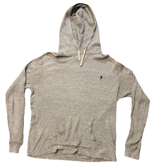 Polo Ralph Lauren Mens Gray Waffle Knit Pullover Drawstring Hoodie Size Medium