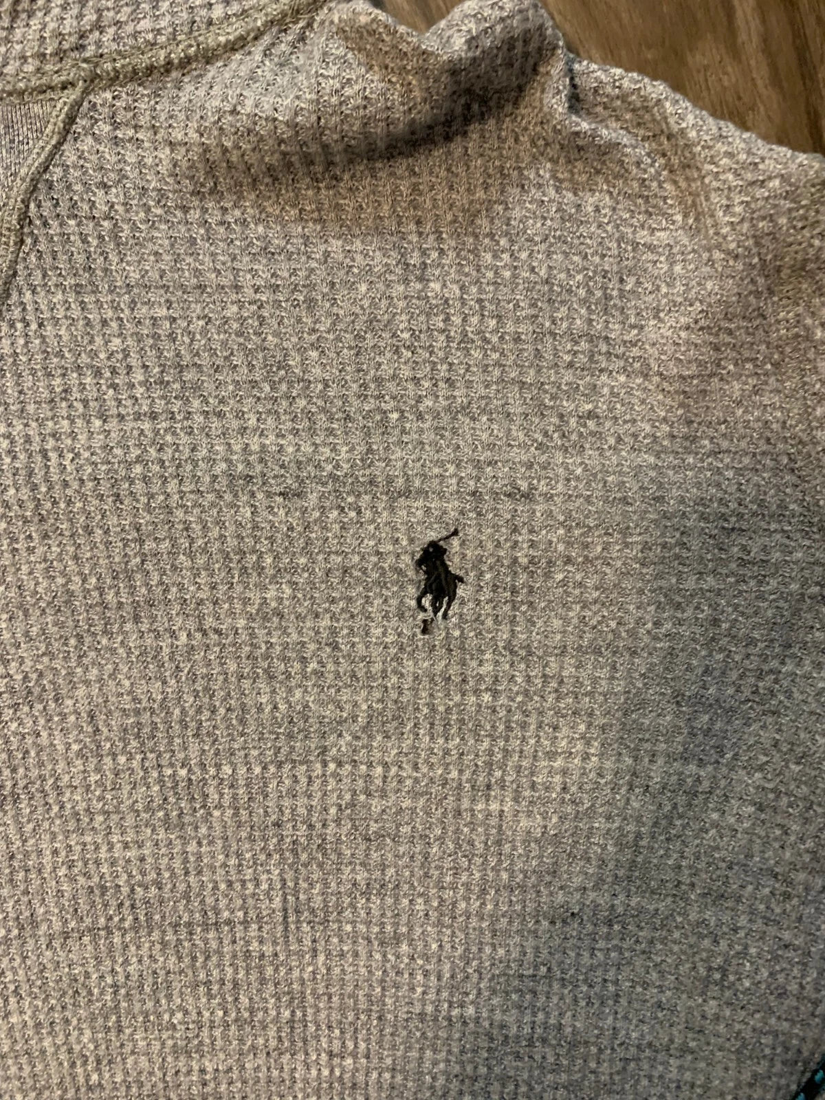 Polo Ralph Lauren Mens Gray Waffle Knit Pullover Drawstring Hoodie Size Medium