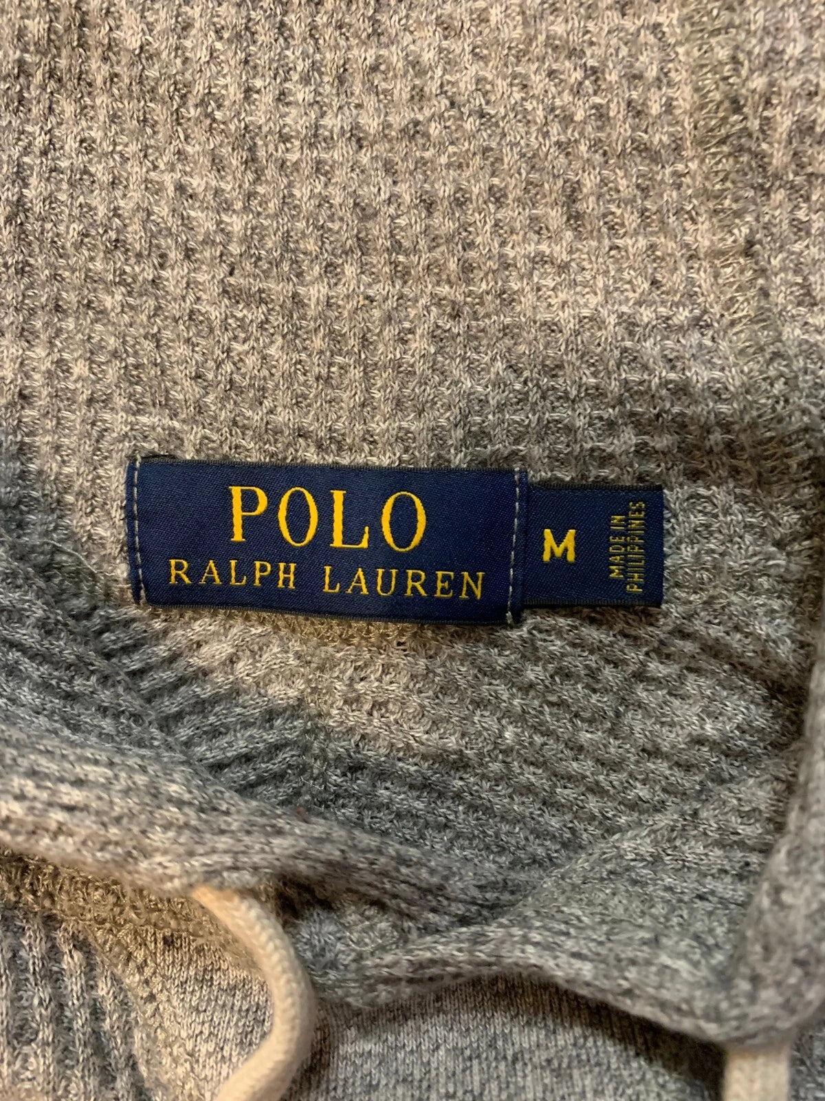 Polo Ralph Lauren Mens Gray Waffle Knit Pullover Drawstring Hoodie Size Medium