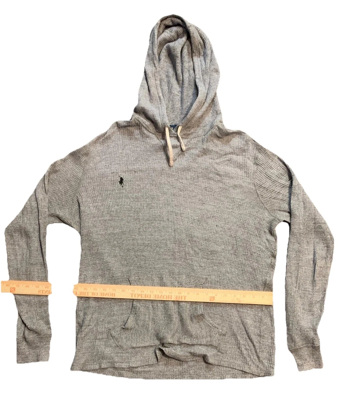 Polo Ralph Lauren Mens Gray Waffle Knit Pullover Drawstring Hoodie Size Medium