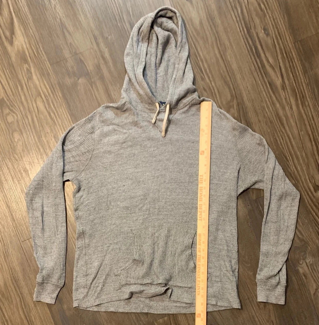 Polo Ralph Lauren Mens Gray Waffle Knit Pullover Drawstring Hoodie Size Medium