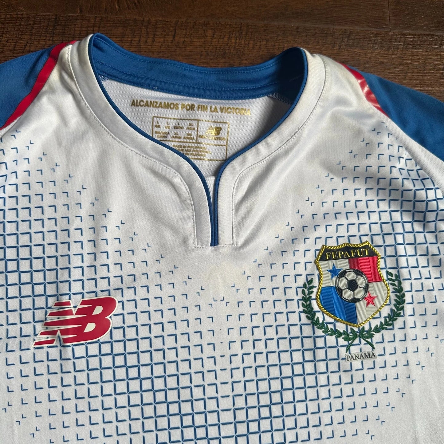 New Balance Mens White Panama FEPAFUT 2018-20 Home Football Soccer Jersey Large