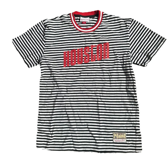 Mitchell Ness Mens White Black Striped Houston Rockets Hardwood Classics T-Shirt