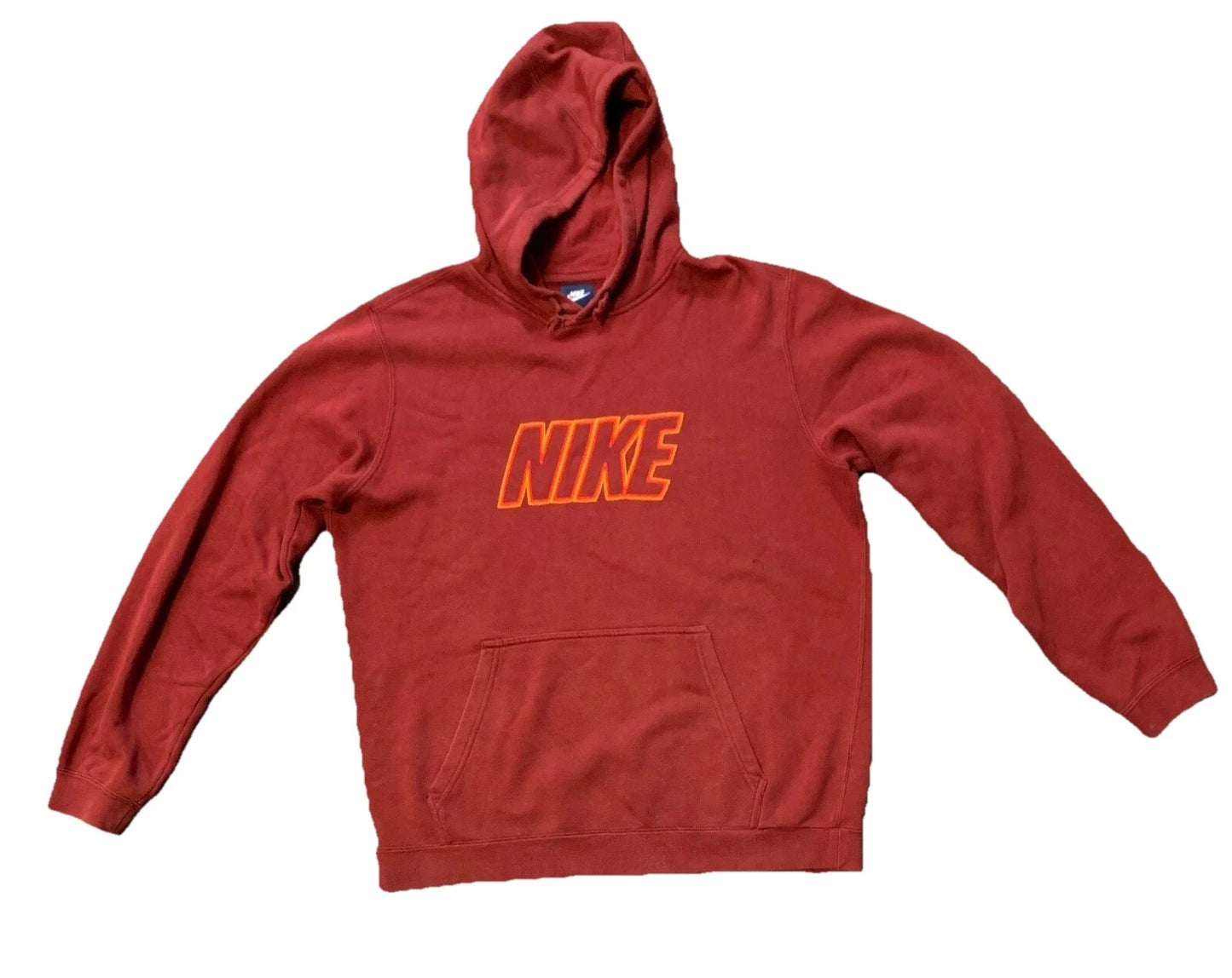 Nike Mens Red Kangaroo Pockets Streetwear Vintage Pullover Hoodie Size Large