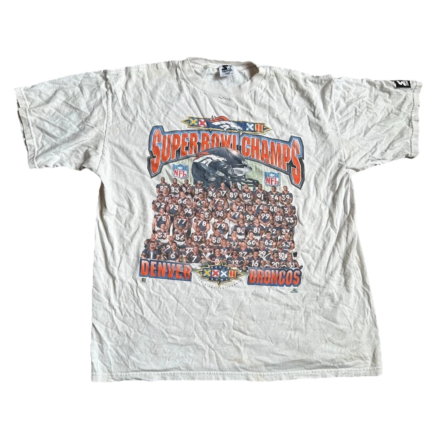 Vintage Starter Mens Super Bowl XXXII Champions Denver Broncos Team Shirt Large