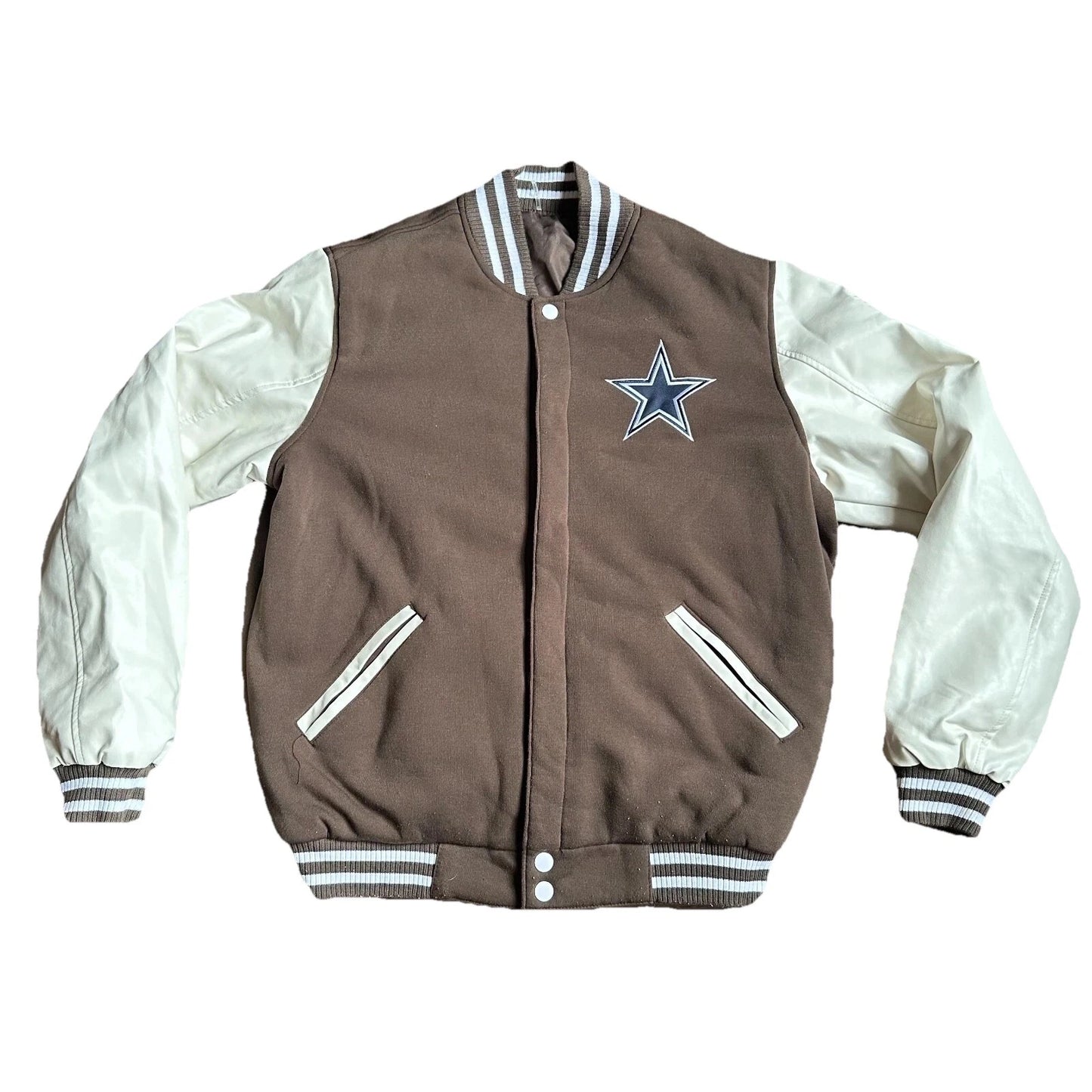 Dallas Cowboys Mens Brown/White Full-Zip Reversible Letterman NFL Jacket NFL