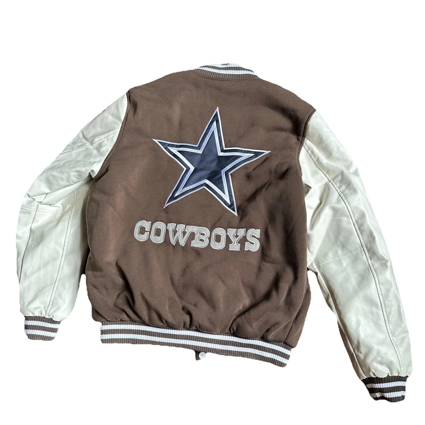 Dallas Cowboys Mens Brown/White Full-Zip Reversible Letterman NFL Jacket NFL