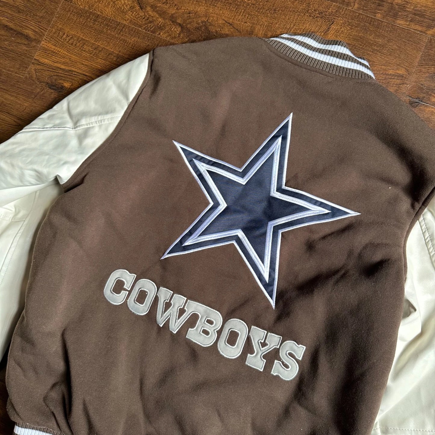 Dallas Cowboys Mens Brown/White Full-Zip Reversible Letterman NFL Jacket NFL
