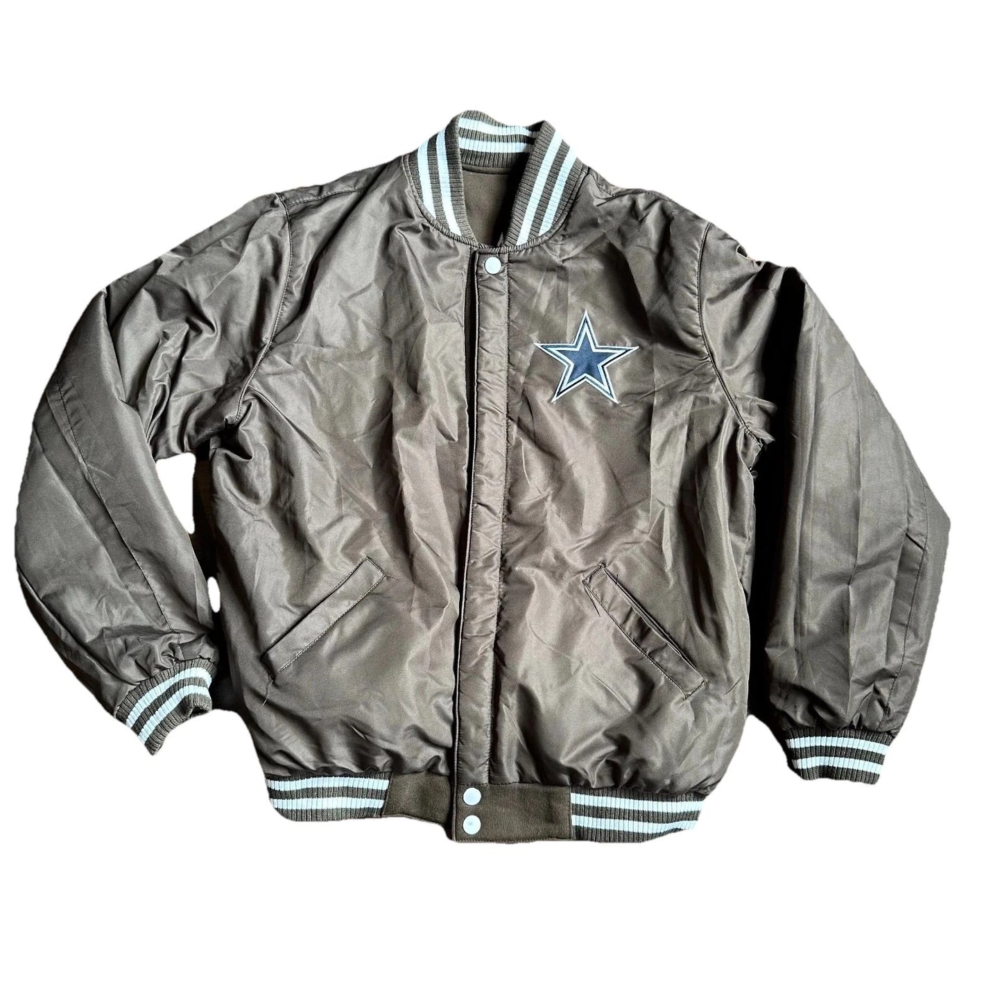 Dallas Cowboys Mens Brown/White Full-Zip Reversible Letterman NFL Jacket NFL