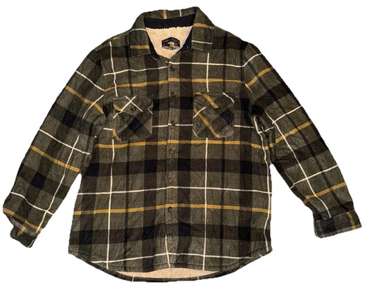 Freedom Foundry Mens Green Plaid Flannel Sherpa Lined Shacket Shirt Jacket