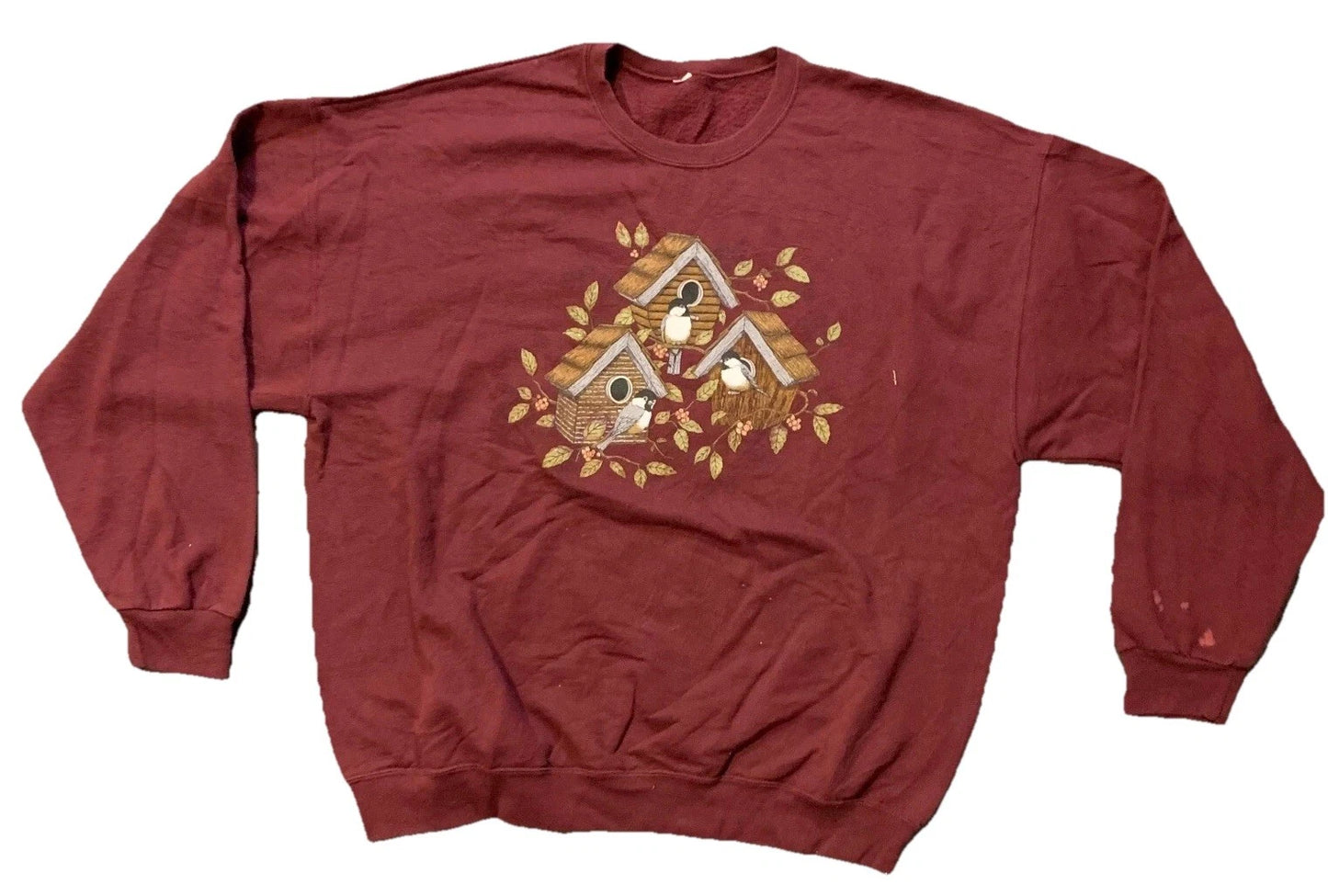 Y2K Vintage 1990s Bird House Graphic Grandma Fashion Pullover Sweatshirt RARE