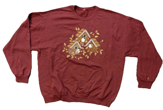Y2K Vintage 1990s Bird House Graphic Grandma Fashion Pullover Sweatshirt RARE