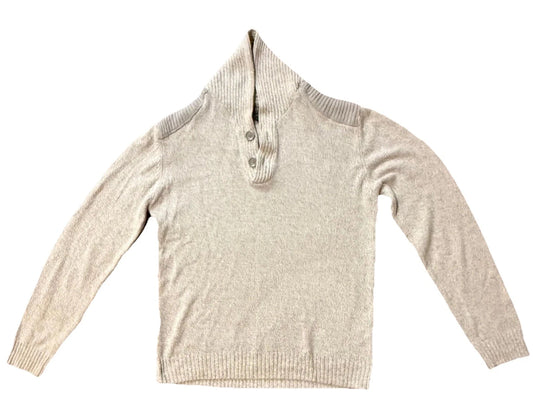 Method Mens Cream Button Collar Ribbed Classic Pullover Acrylic Sweater Size M