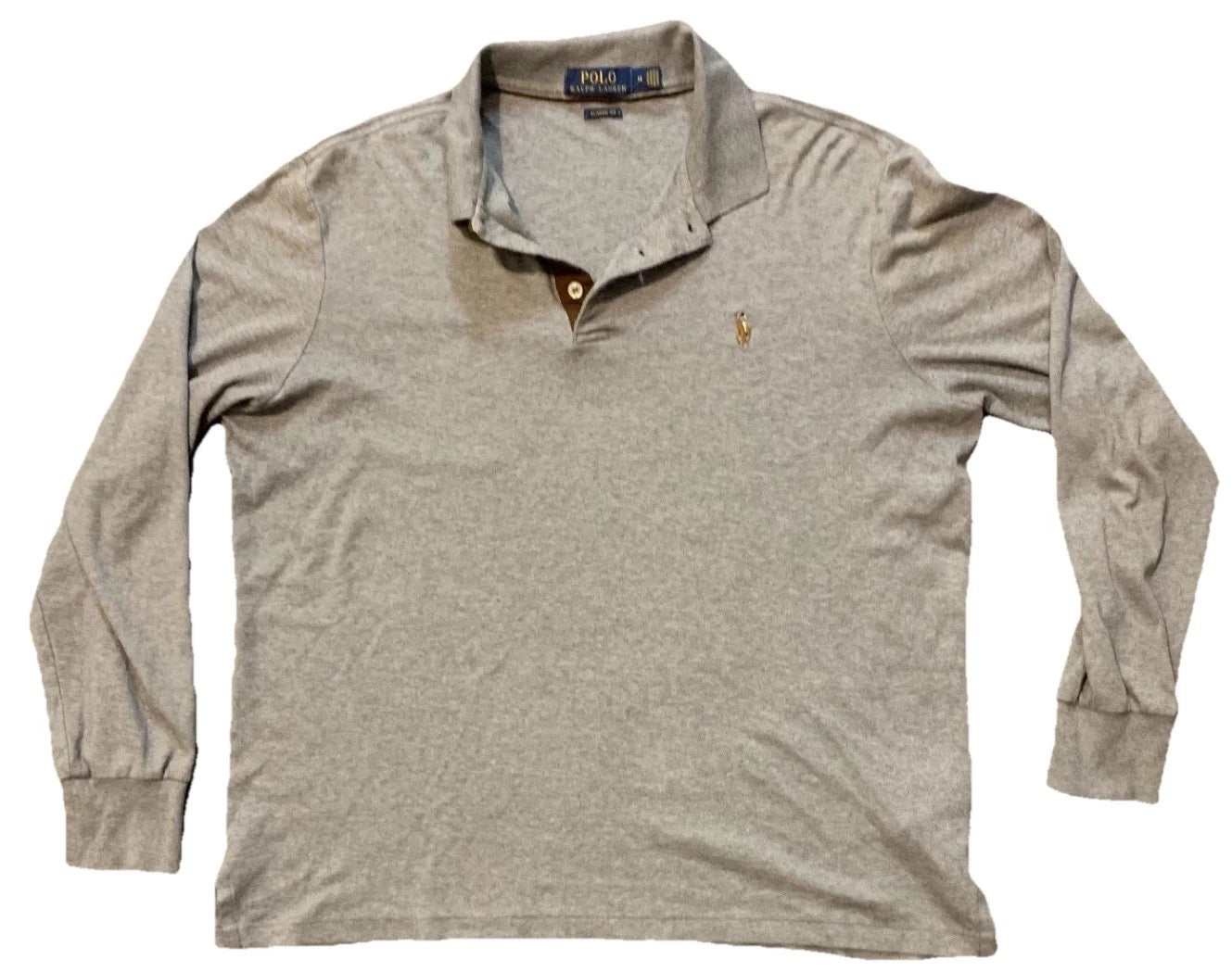 Polo Ralph Lauren Mens Yellowish Long Sleeve Comfy Classic Fit Polo Shirt Size-M