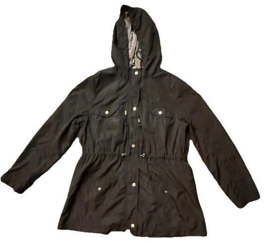 Merona Mens Black Hooded Water Resistant Outdoor Rain Coat Jacket Size XL