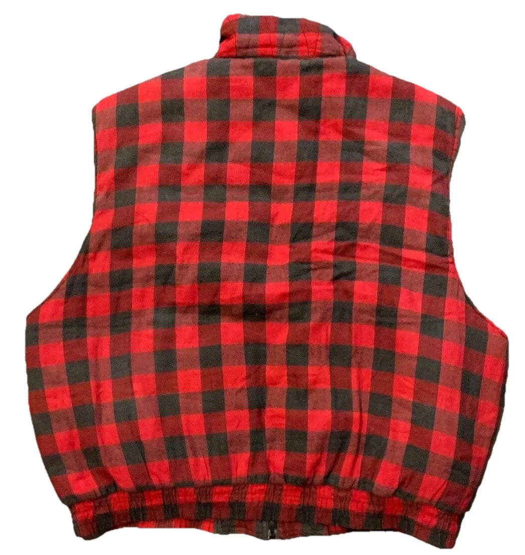 Vintage Ozark Trail Mens Red Black Buffalo Plaid Puffer Jacket Vest Rare XL