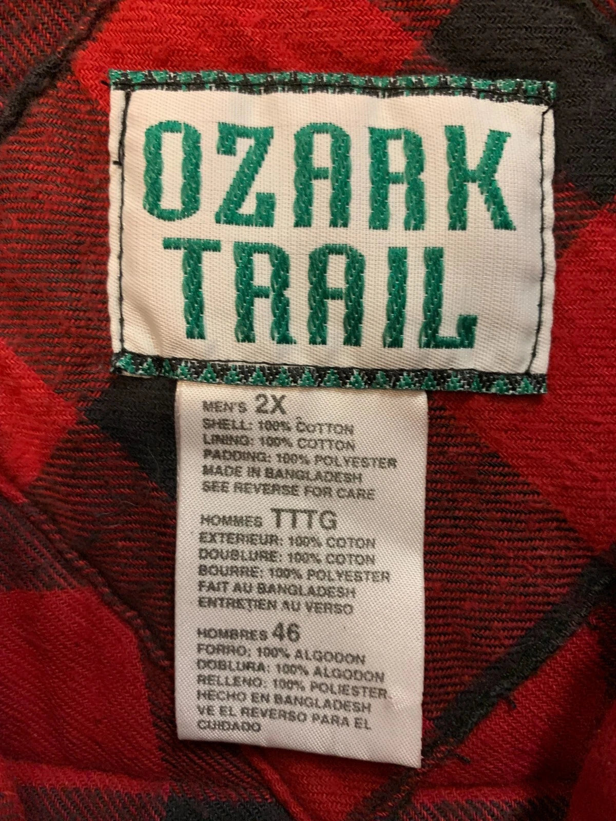 Vintage Ozark Trail Mens Red Black Buffalo Plaid Puffer Jacket Vest Rare XL