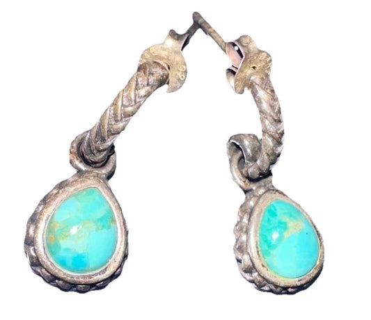 Vintage Barse Sterling Silver Turquoise Dangle Drop Earrings