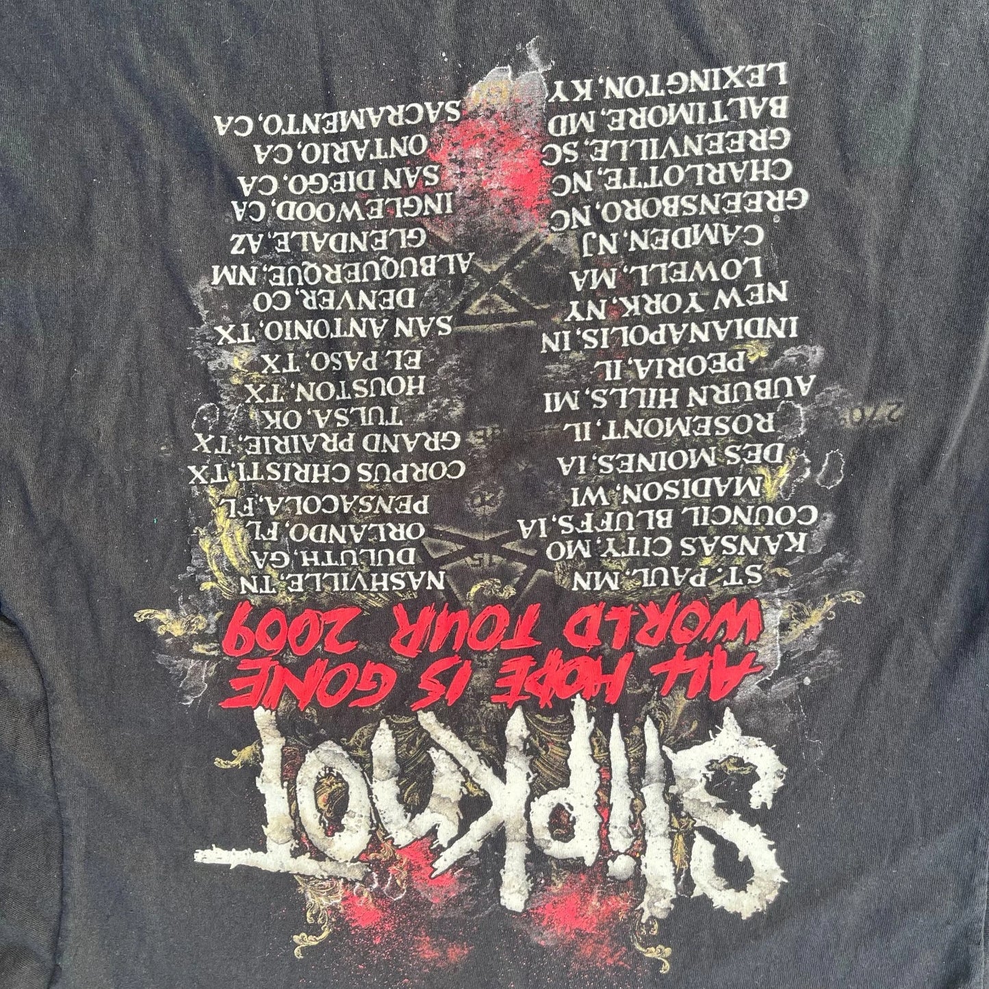 2009 Slipknot All Hope Is Gone World Tour Anvil Mens Black Graphic T Shirt Large
