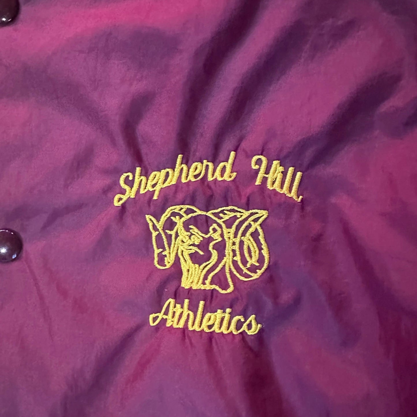 1990s Vintage Mens Maroon Satin Shepherd Hill Athletic Bomber Jacket Size XL