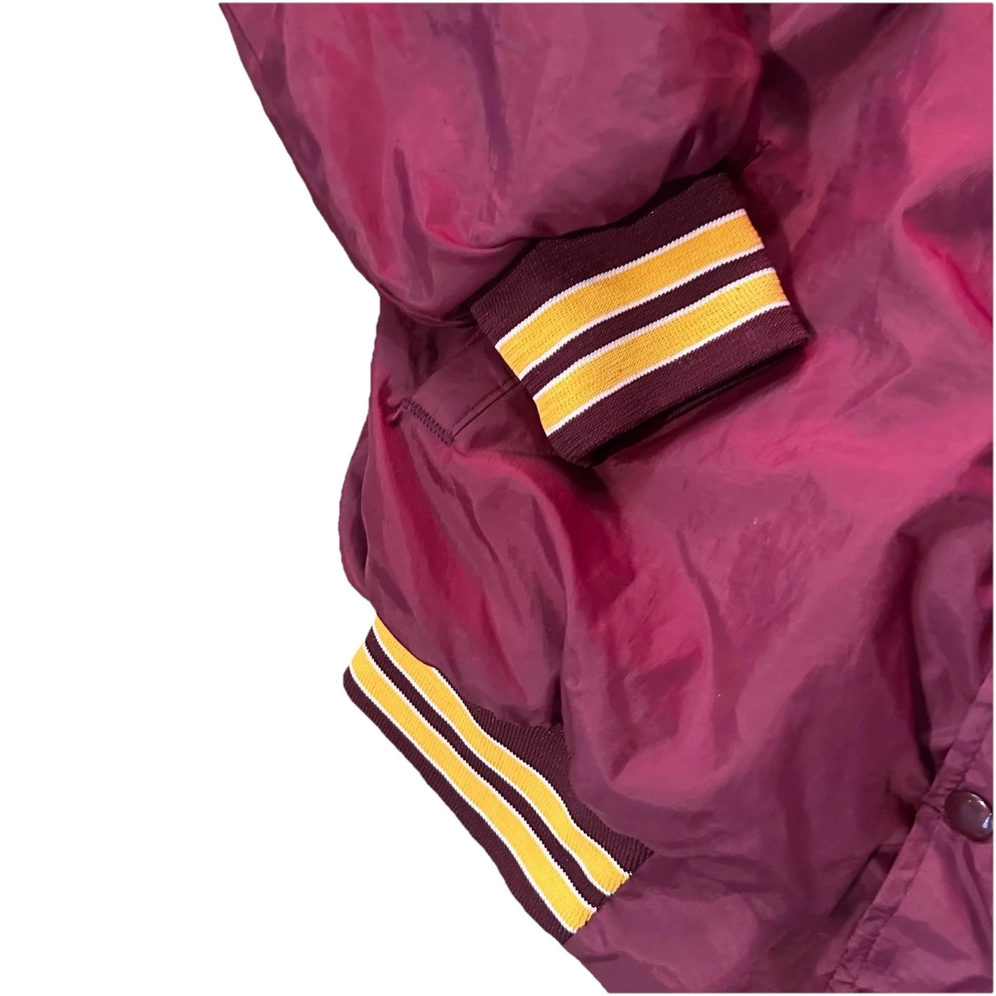 1990s Vintage Mens Maroon Satin Shepherd Hill Athletic Bomber Jacket Size XL