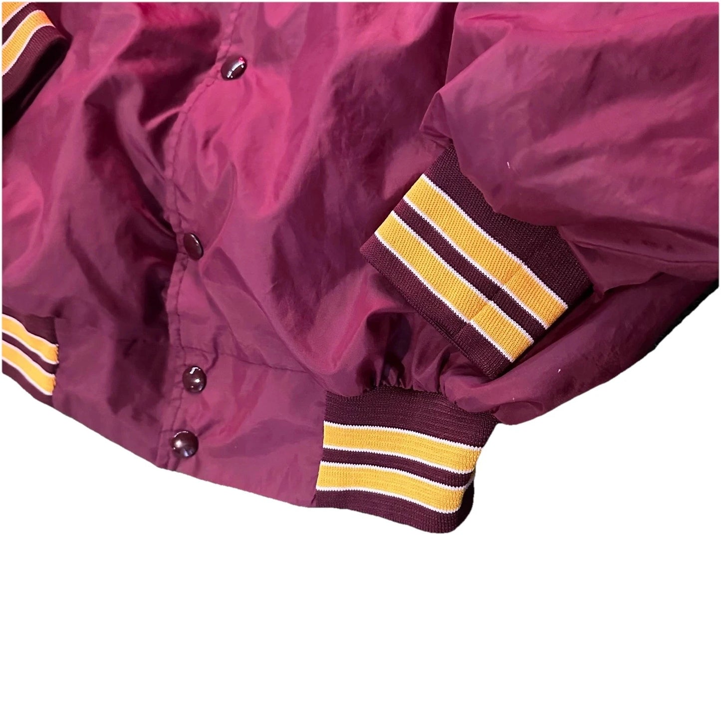 1990s Vintage Mens Maroon Satin Shepherd Hill Athletic Bomber Jacket Size XL