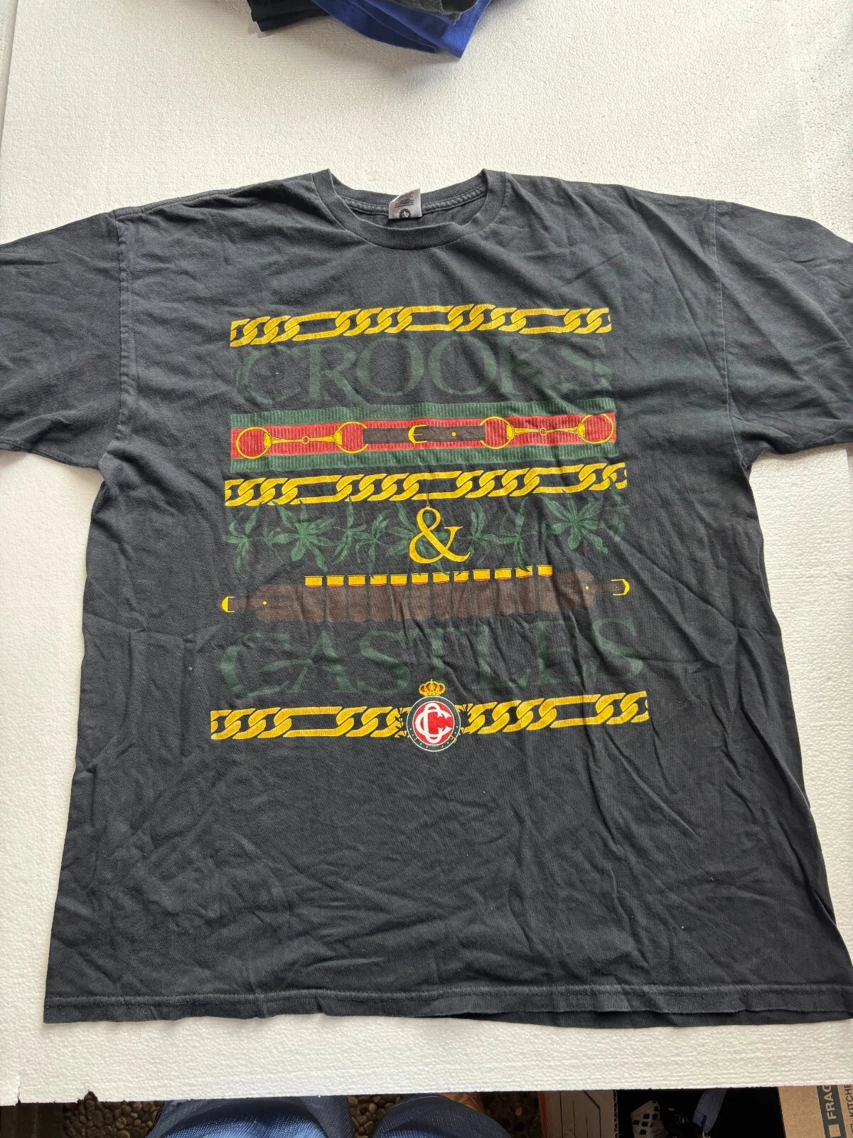 Crooks & Castles Vintage Mans Dust Black Faded Graphic Print Rare Casual Size xL