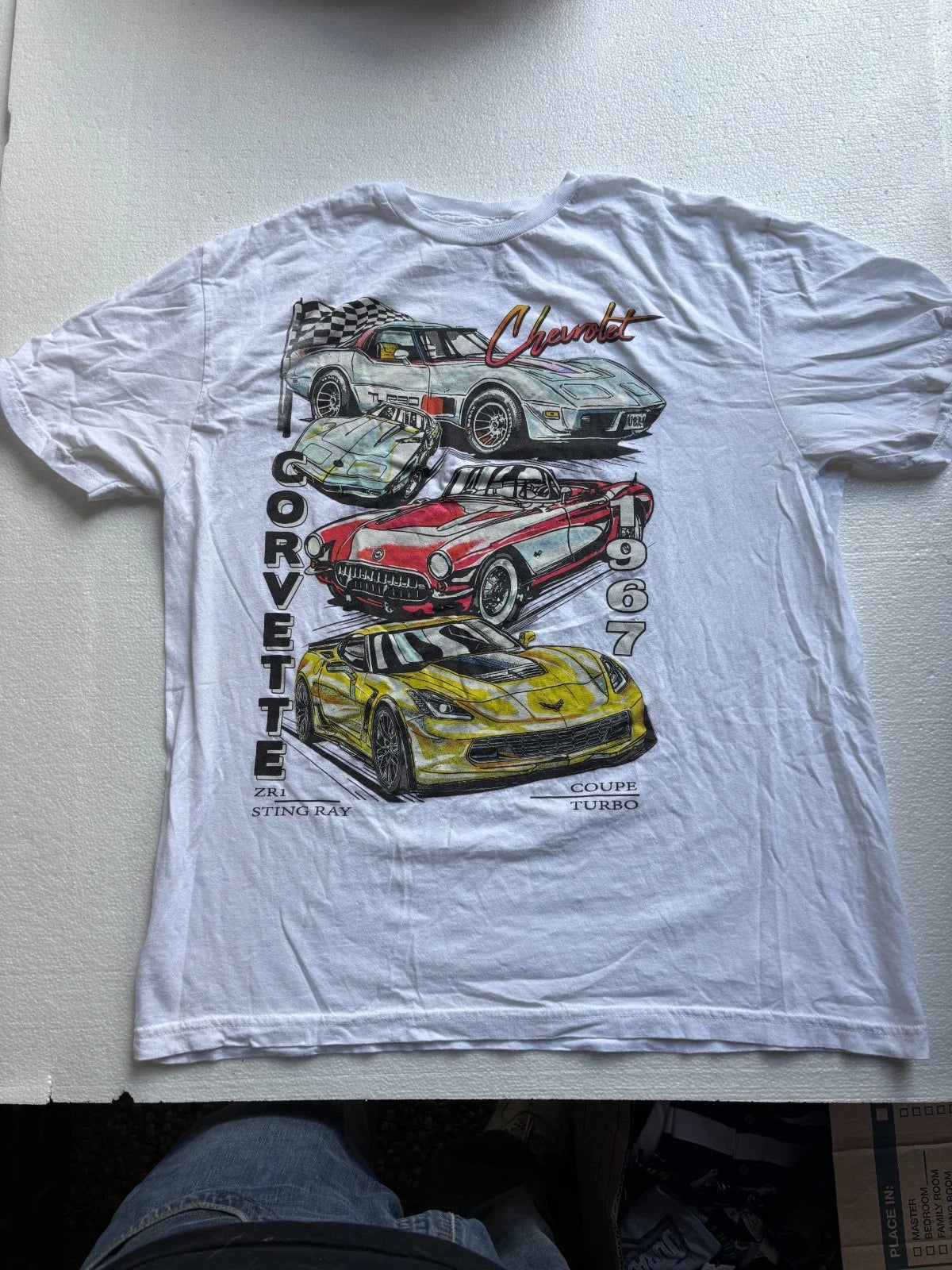 Chemistry Mans White GORVETTE 1967 ZR-1 Chevrolet Graphic Cotton Tees Large