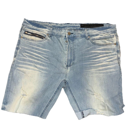 Rockstar Original Mens Blue Distressed Denim Ultra Slim Zipper Pocket Shorts 38