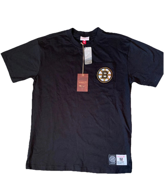 Mitchell & Ness Mens Black NHL Boston Bruins Pocket Authentic T-Shirt Size M NWT