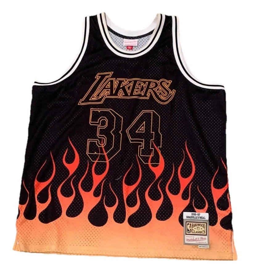 Mitchell & Ness Mens Los Angeles Lakers Shaquille O'Neal Classics Flames Jersey