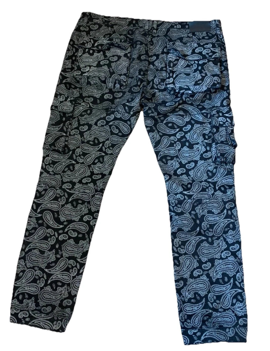 Valabasas Mens Black Paisley Print Relaxed Rigid Gusset Detail Cargo Size 40