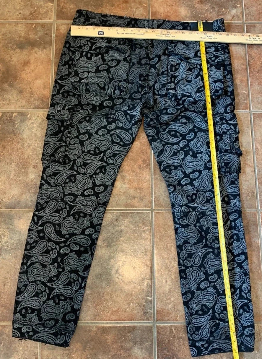 Valabasas Mens Black Paisley Print Relaxed Rigid Gusset Detail Cargo Size 40