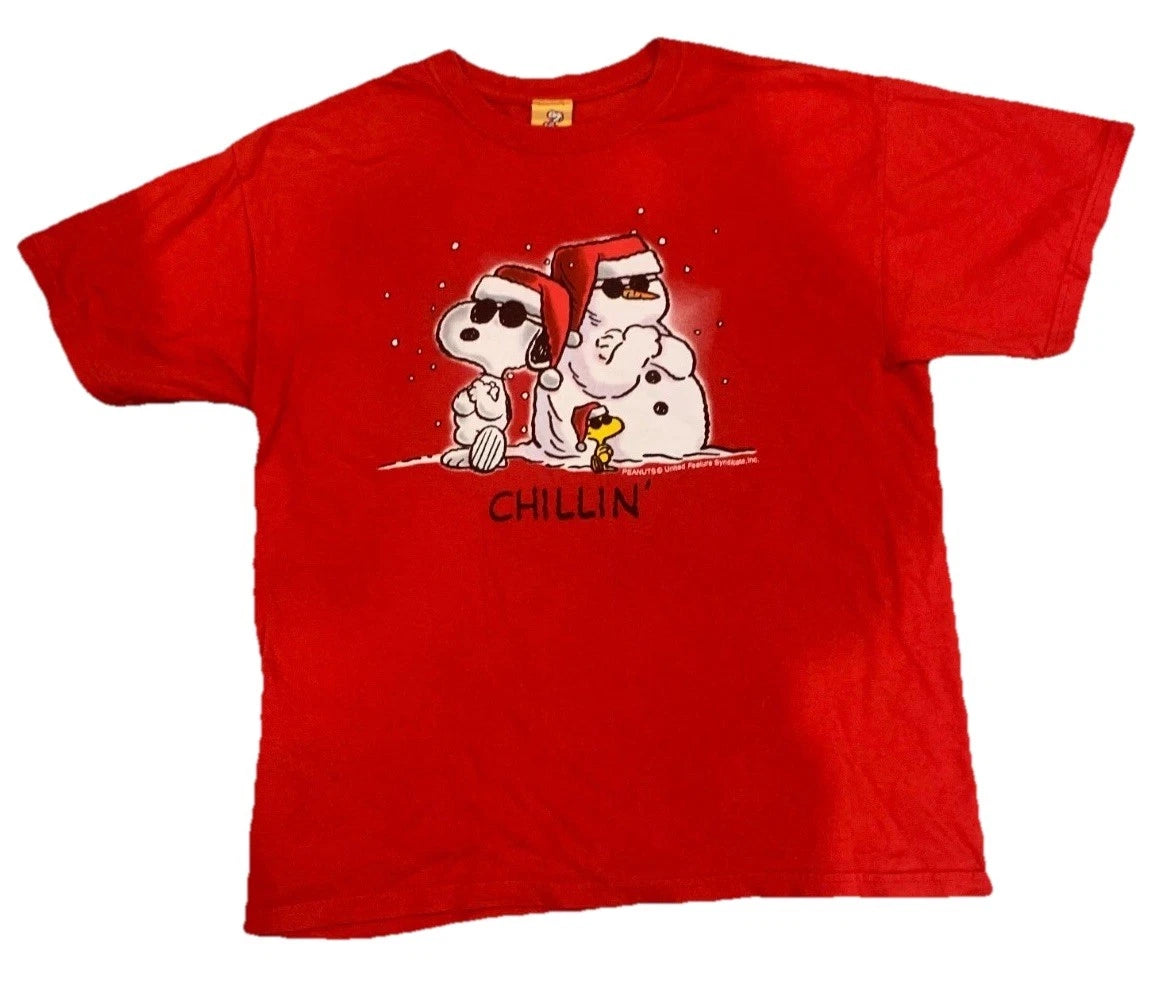 Peanuts Mens Red Casualwear Snoopy Chillin Christmas Graphic T-Shirt Size Large