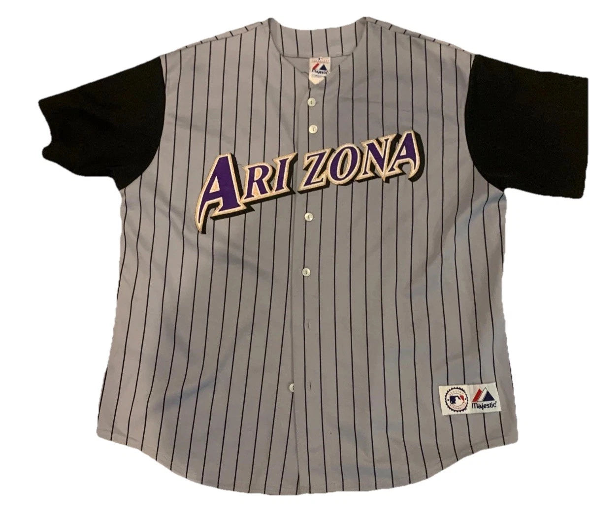 Vintage Majestic Mens Gray Striped Arizona Diamondbacks Baseball Shirt Size XL