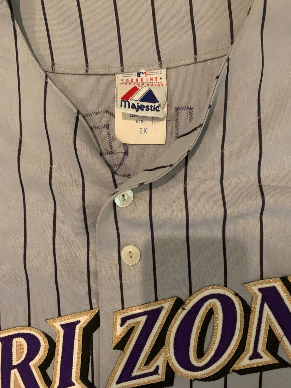 Vintage Majestic Mens Gray Striped Arizona Diamondbacks Baseball Shirt Size XL