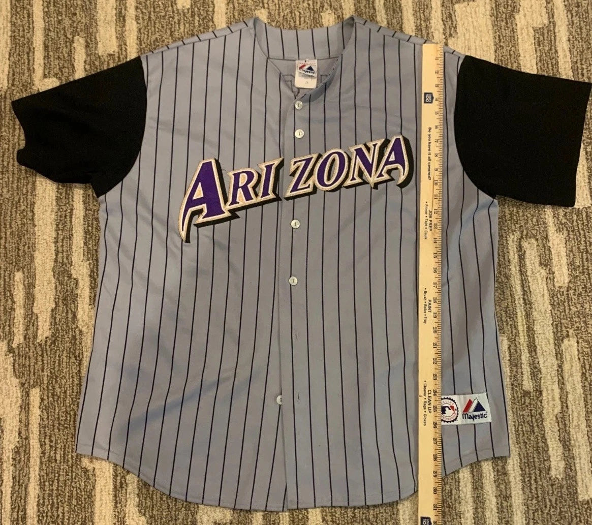 Vintage Majestic Mens Gray Striped Arizona Diamondbacks Baseball Shirt Size XL