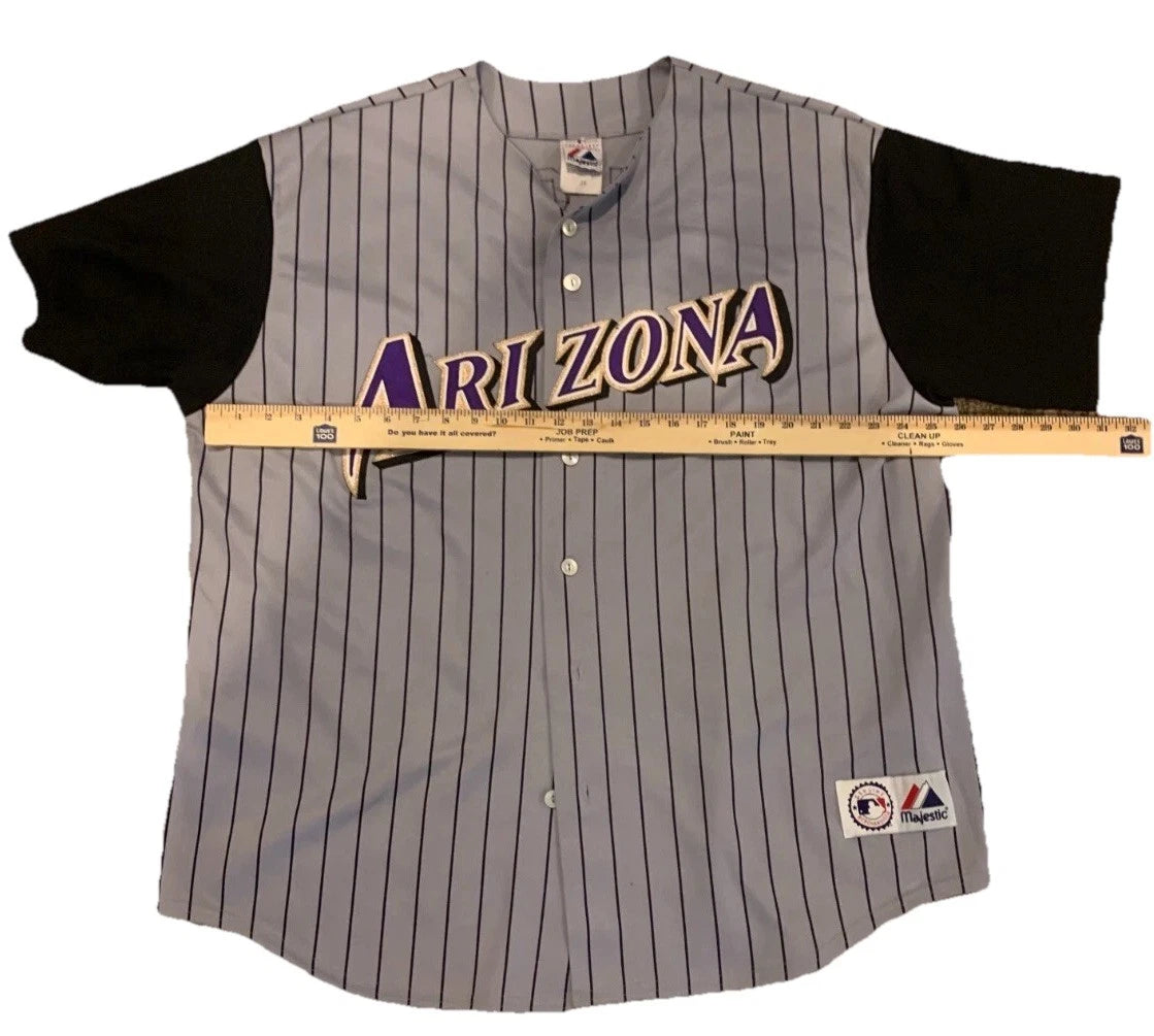Vintage Majestic Mens Gray Striped Arizona Diamondbacks Baseball Shirt Size XL