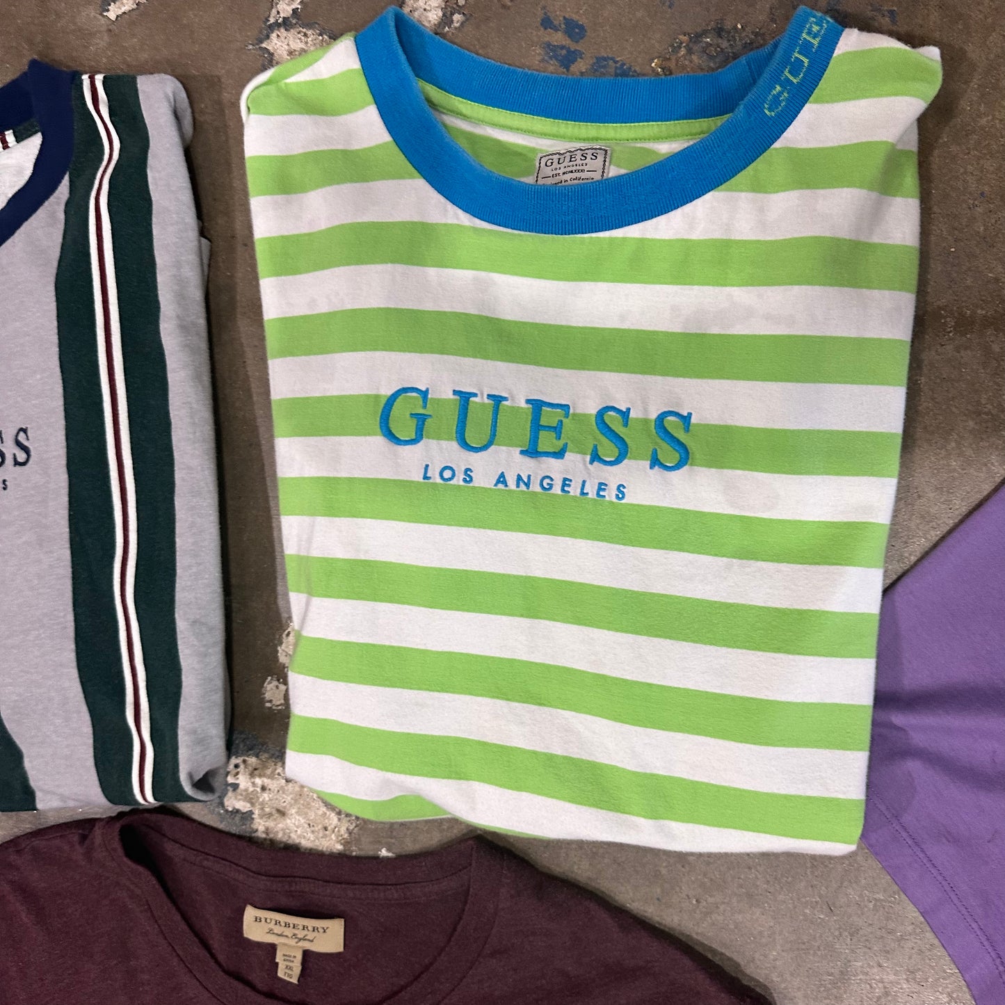 Guess Stripe Green Tee Size  L (HOU) (TrustedClub)